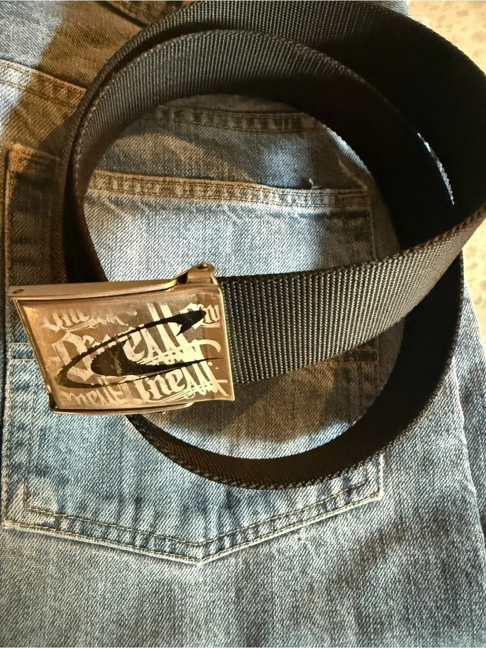 Men's Black Webbing Belt with Silver Buckle